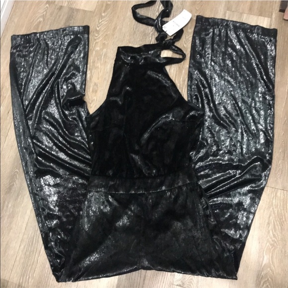 Zara Black Shiny Velvet Jumpsuit NWT - Picture 3 of 8